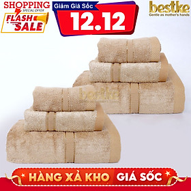 COMBOO 2 BỘ = 6 Khăn Tắm, Khăn Gội, Khăn Mặt Bamboo Bestke Cao cấp Xuất khẩu Hàn Quốc màu Cafe Sữa, Bamboo Towel