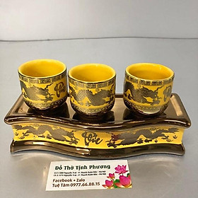 Mua Bộ khay nước cúng 3 ly nhũ kim sa Vàng kim KH2766