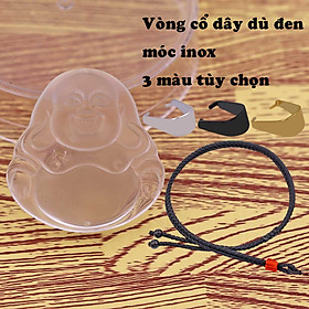 Mặt Phật Di lặc pha lê trắng 4.5 cm ( size lớn ) kèm vòng cổ dây cao su đen + móc inox trắng, mặt dây chuyền Phật cười