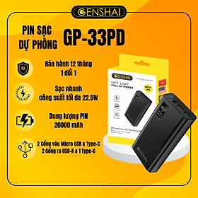 Mua Pin sạc dự phòng Genshai hàng chính hãng GP-33PD 20.000mAh tích hợp sạc nhanh PD & QC 3.0 IBảo hành 12 tháng 1 đổi 1I Made in Việt Nam