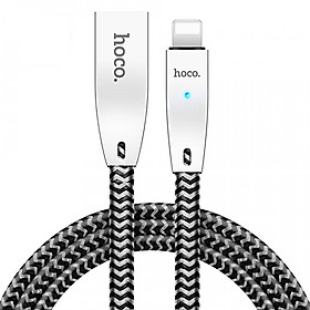 Cáp sạc kim loại cao cấp cho IPHONE/IPAD Hoco U11 dài 1.2M (tự ngắt) - cổng Lightning hỗ trợ sạc nhanh (đen)- Hàng chính hãng