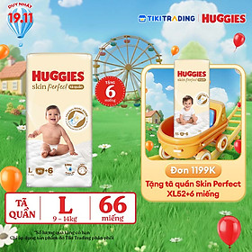 Tã quần Huggies Skin Perfect L Super Jumbo 60+6 miếng với 2 vùng thấm giảm kích ứng da