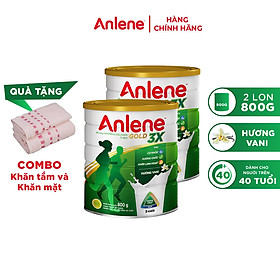 Combo 2 Sữa Bột Anlene Gold 3X Hương Vanilla Hộp thiếc 800g - Tặng bộ khăn