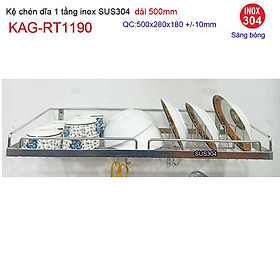 Kệ đựng chén bát inox SUS304,  kệ úp chén bát 1 tầng inox dài 50cm KAG-RT1190