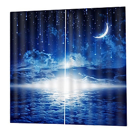 2Pcs/Panels Digital Printing Window Curtain Moon Star Cloud Elements Drapes