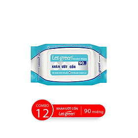 Combo 12 Bao Khăn Ướt Cồn LET-GREEN, 90 Miếng/Bao