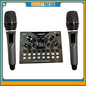 Mua Mixer kiêm sound card ZANSONG K18 kèm 2 mic không dây có auto turn