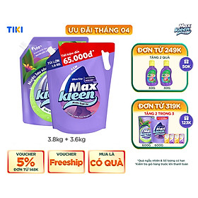 Combo Túi Nước Lau Sàn 3.6kg Ban Mai Thanh Mát + Túi Nước Giặt Xả MaxKleen 3.8kg Huyền Diệu