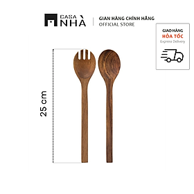 Mua Bộ thìa nĩa trộn salad bằng gỗ keo 30cm x 6 5cm - BOM