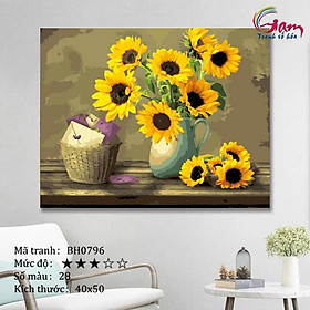 Mua Tranh tự tô màu theo số BH0796 Tranh sơn dầu số hóa tự vẽ Lọ hoa hướng dương