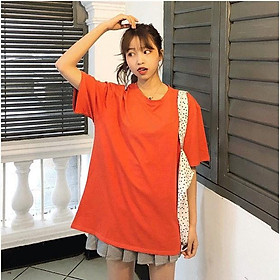 Áo Thun Trơn Tay Lỡ Vải Cotton Nam Nữ Free Size Màu Cam