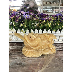 Mua Tượng Cóc Ba Chân  Cóc Ngậm Tiền  Thiềm Thừ phong thủy kéo bắp cải chiêu tài lộc đá ngọc hoàng long - Dài 16 cm