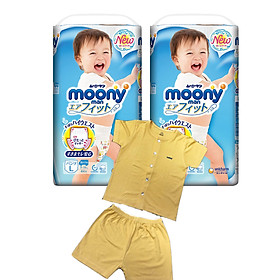 Combo 2 gói tã quần Moony cao cấp size M58/L44/XL38/XXL26 tặng bộ quần áo Nous và đồ chơi Toys House