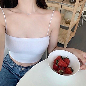 Áo hai dây nữ bản to croptop dây bún dáng ôm CHERRY áo 2 dây ngang ngực cotton thun ống ôm body V054