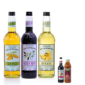 Siro Osterberg - Combo 3 chai Siro Bạc Hà, Xoài, Chuối + Tặng kèm 2 chai( siro Dâu, sinh tố Đào mini) và bộ công thức siêu ngon