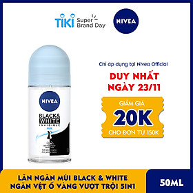 Lăn Ngăn Mùi NIVEA Black & White Ngăn Vệt Ố Vàng Vượt Trội 5in1 (50ml) - 82234