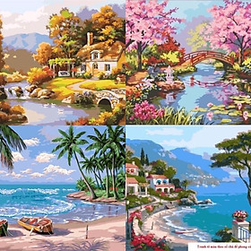 Mua Tranh phong cảnh tô màu theo số vải canvas cao cấp kèm khung kích thước 40x50 cm