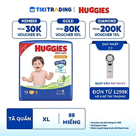 Tã/bỉm quần Huggies Skin Care Mega Jumbo XL84+4 miếng với tràm trà dịu da