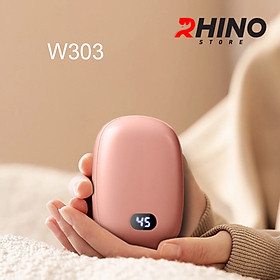 Máy sưởi ấm mini chạy pin cầm tay đèn LED Rhino W303, 3 mức độ nhiệt,  Làm ấm nhanh _ Hàng chính hãng