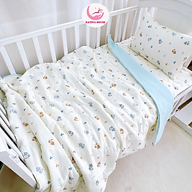 Bộ nệm gối chăn cho bé đi học Katina House, vải muslin mềm nhẹ, thoáng khí, thấm hút tốt