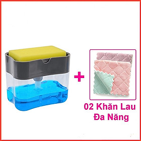 Hộp Đựng Nước Rửa Chén Tự Động Tạo Bọt 2 in 1 Thông Minh Tiện Lợi Kèm Miếng Bọt Biển và 2 Khăn Lau Đa Năng Cao Cấp