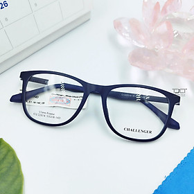 GỌNG KÍNH NAM NỮ, TRÒNG VUÔNG BẦU, NHỰA DẼO, MÀU XANH NAVY THỜI TRANG, CHÍNH HÃNG CHALLENGER CU22014-C3