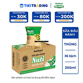 Thùng Sữa Đậu Nành NutiMilk Nguyên Chất 200ml (Bịch 200ml x 36) - Bổ Sung Dinh Dưỡng Từ Hạt Đậu Nành