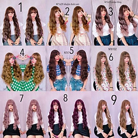 Tóc giả nguyên đầu xù sóng đủ màu- tặng lưới chùm tóc- hình thật