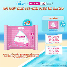 Combo 2 Bông tẩy trang sạch sâu dịu nhẹ Hàn Quốc Cleaning Pad Welson Beauty 2 gói x 30 miếng