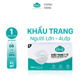 Khẩu Trang Y Tế 4 Lớp Niva Hộp 50 Cái Kháng Khuẩn, Ngăn Khói Bụi, Vi Khuẩn Hàng Chính Hãng Cao Cấp