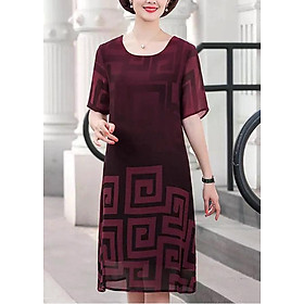 Đầm Trung Tuôi Voan BigSize Kiểu Đầm Suông Chữ A In Hoa Văn - Thời Trang Trung Niên U50 - U60 GOTI 3280D