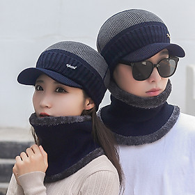 Khăn len nam nữ 2 lớp kèm mũ nón y hình chống lạnh logo thời trang Hàn Quốc dona23061205