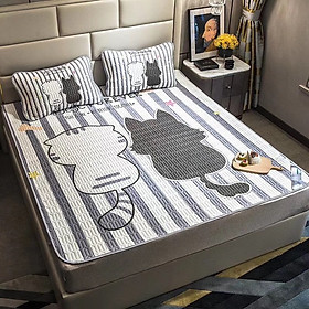 Chiếu Điều Hòa Tencel Cao Su Non 3D Mèo Đôi
