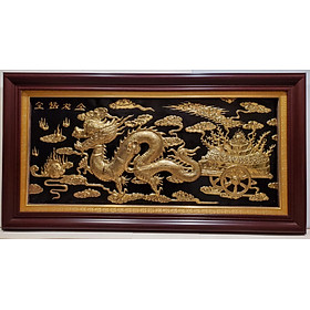 Mua Tranh đồng vàng liền tấm nguyên chất -LONG PHI BẢO- Rồng Vàng Kéo Kim Ngân-A046