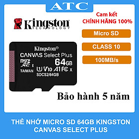 Thẻ Nhớ Kingston 64GB Micro SD Class 10 SDCS2 64GBSP hàng chính hãng