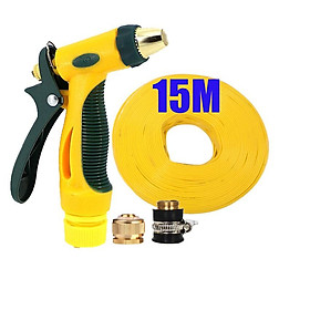 Bộ dây vòi xịt nước rửa xe, tưới cây tăng áp 3 lần,loại 15M (nối đồng nhựa đen) 206317