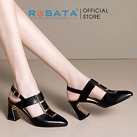 Giày cao gót nũ ROSATA RO533 mũi nhọn quai hậu cài khóa phối dây gót cao 6cm êm chân xuất xứ Việt Nam - Đen
