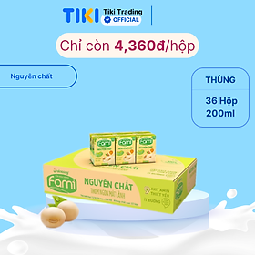 Thùng Sữa đậu nành Fami Nguyên Chất ít đường (200ml x 36 Hộp)