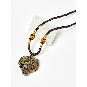 Mặt dây chuyền đầu hổ đá thạch anh mắt hổ xanh đen 32x30mm mệnh thủy, mộc - Ngọc Quý Gemstones