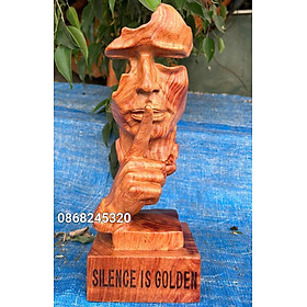 Tượng im lặng là vàng bằng gỗ hương đá kt cao 34×12×13cm 
