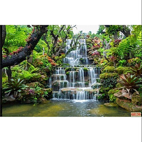 Tranh dán tường 3D phong cảnh thiên nhiên thác nước- KT 80x125cm-Huyền Chi- Đặt theo kích thước yêu cầu