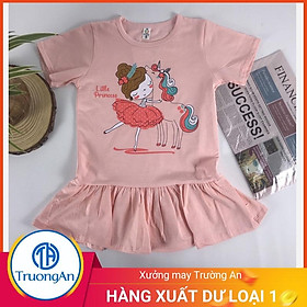 Bộ váy bé gái màu hồng chất liệu cotton