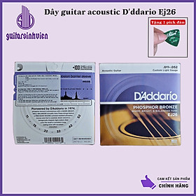 Mua Dây đàn guitar acoustic D addario EJ26 chính hãng 100% - Dây tầm trung được bọc Phosphor chống rỉ và giúp mềm tay - Đặt hàng tặng pick