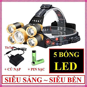 Mua Đèn Pin Đội Đầu 5 Bóng Siêu Sáng Kèm Pin Sạc