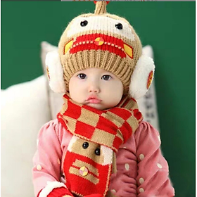 Bộ mũ len kèm khăn hình ô tô cho bé trai và bé gái, sét nón len cho bé yêu