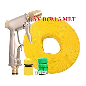 Bộ dây vòi xịt nước ️ ,tăng áp 3 lần,loại 3m,5m 206701-1 đầu đồng,cút nối nhựa vàng+ mở chai