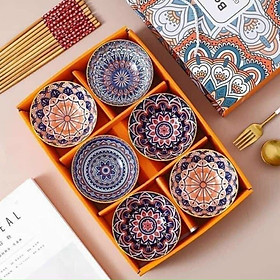 Mua  TẶNG KÈM 10 ĐÔI ĐŨA Bộ 6 chén ăn cơm gốm sứ in họa tiết đáng yêu  bát ăn cơm cao cấp có hộp đi kèm làm quà tặng cực sang- Họa tiết ngẫu nghiên