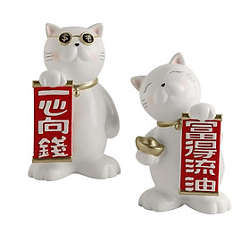 Lucky Cat Figurine Resin Statue Wealth Sculpture for Home Office Shelf