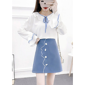 Set đồ nguyên bộ công sở Louro L1101,set đồ bộ áo voan cách điệu, chân váy chữ A