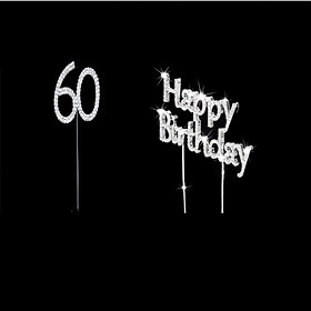Crystal Happy Brithday + 60th Cake Toppers Bday Anniversary Cake Decor